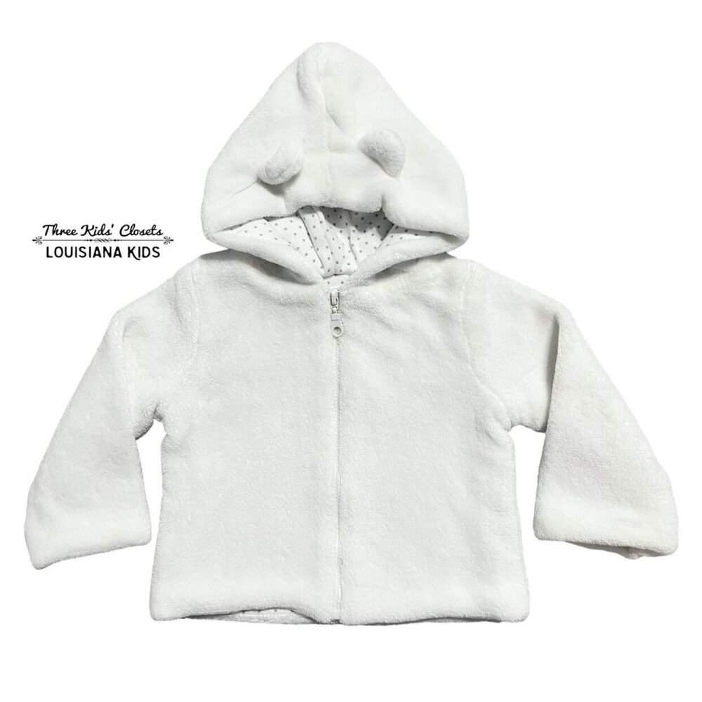 Angel Dear 0-6m White Fuzzy Hooded Jacket Coat